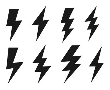 Set lightning bolt or thunder icons set. Vector illustration set clipart