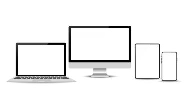 Gerçekçi vektör. Aygıt seti: dizüstü, tablet ve telefon şablonunu izle