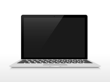 Beyaz arka planda modern parlak dizüstü bilgisayar. Vektör