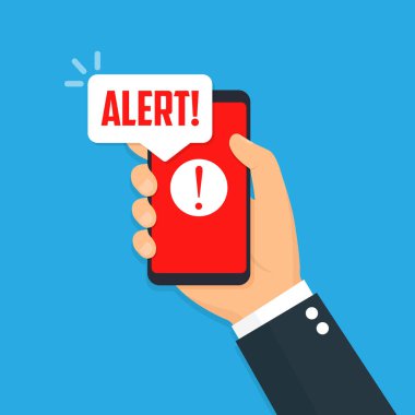 Uyarı bildirimi smartphone ekranında. Düz vektör