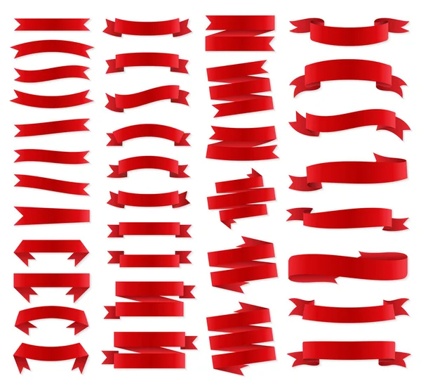 Bandeiras de fita vermelha, conjunto de etiquetas de modelo. Branco para decoração gráfica. Ilustração vetorial — Vetor de Stock