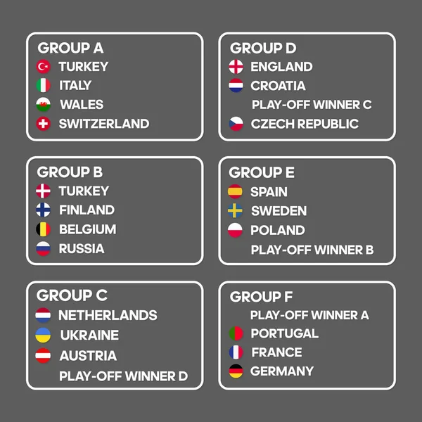 Football qualification groups. Vector country flags.