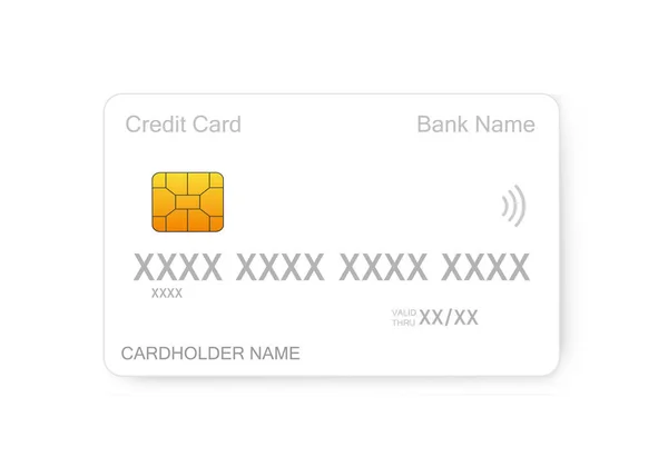 Modelo de cartão de crédito bancário branco ou simular em fundo branco. Cartão de crédito plástico . — Vetor de Stock