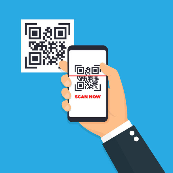 Scan QR code flat icon with phone. Barcode. Vector illustration.