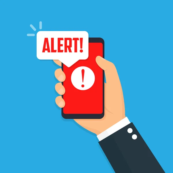 Notificación de alerta en la pantalla del smartphone. Vector plano — Vector de stock