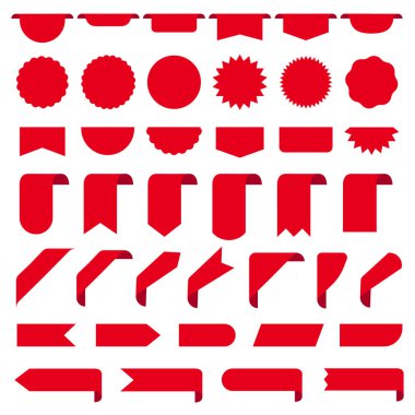 Red ribbon banners, template labels set. Blank for decoration graphic. Vector illustration