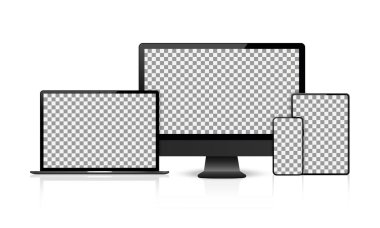 Gerçekçi vektör. Aygıt seti: dizüstü, tablet ve telefon şablonunu izle
