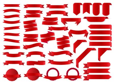 Red ribbon banners, template labels set. Blank for decoration graphic. Vector illustration