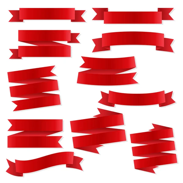 Rood Lint Banners Sjabloon Etiketten Set Blanco Voor Decoratie Grafisch — Stockvector