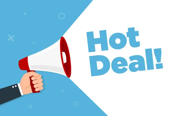 Hand Houden Megafoon Hot Deal Vectorillustratie — Stockvector
