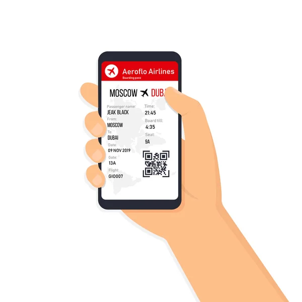 Tickets Voor Het Vliegtuig Een Smartphone Vector Platte Illustratie — Stockvector