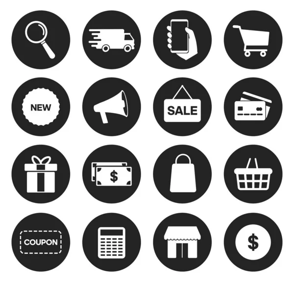 Online Shopping Symbole Gesetzt Zahlungselemente Vektorillustration — Stockvektor