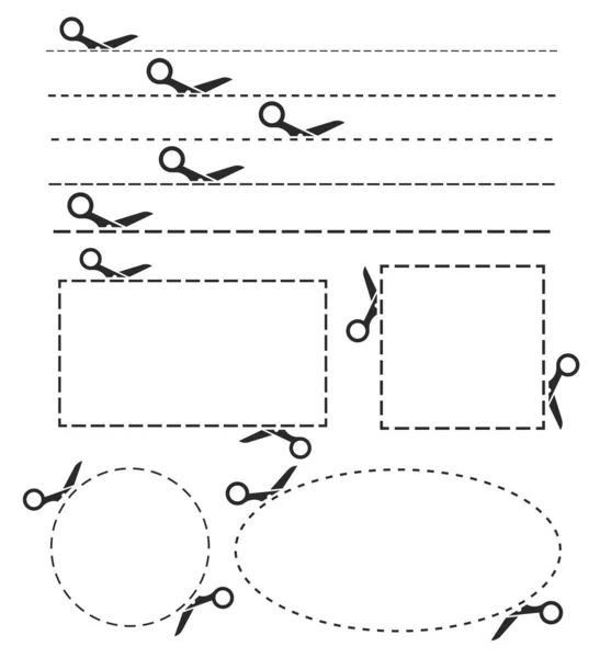 Tijeras Icono Negro Con Líneas Corte Conjunto Ilustración Vectorial — Archivo Imágenes Vectoriales