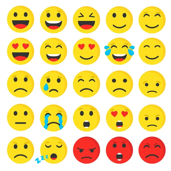 Set Von Niedlichen Smiley Emojis Flaches Symbol Vektorillustration — Stockvektor