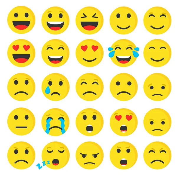 Set Von Niedlichen Smiley Emojis Flaches Symbol Vektorillustration — Stockvektor