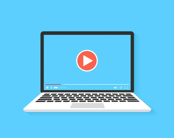Laptop Dengan Pemutar Video Ilustrasi Vektor - Stok Vektor