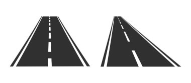 Asphalt yolu beyaz arka plana ayarlandı. Vektör illüstrasyonu.