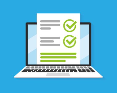 Online formu anket dizüstü bilgisayarda. Vektör çizim. Düz stil tasarım