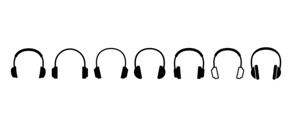 Ikony sluchátek nastaveny na bílém pozadí. Vektorová ilustrace. — Stockový vektor