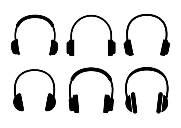 Headphone icons set on white background. Vector illustration.