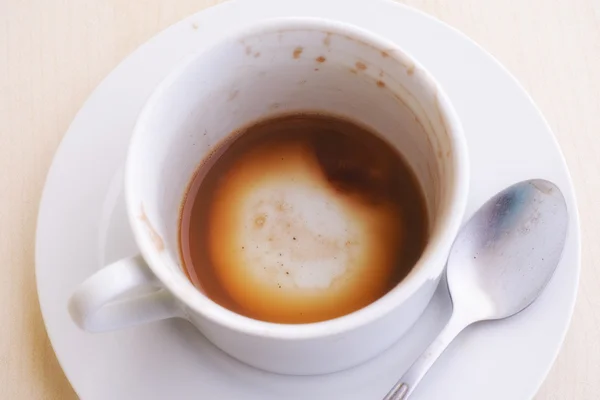 Taza de capuchino vacía en la mesa —  Fotos de Stock