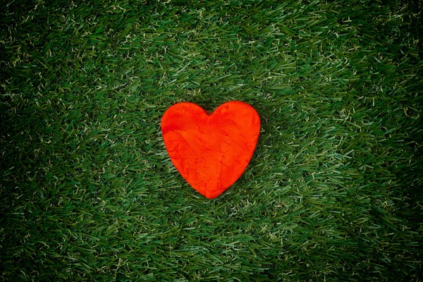 Red heart on a green grass — Stock Photo, Image