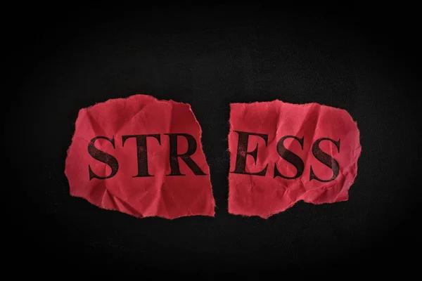 Potongan kertas robek dengan kata Stres — Stok Foto