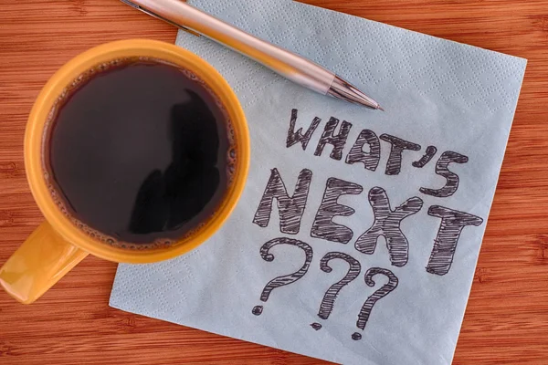 What's next? Handschrift op een servet — Stockfoto