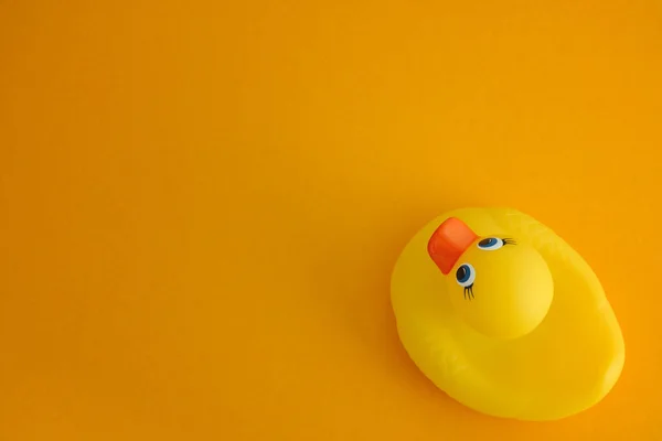 Pato de borracha amarelo no fundo amarelo — Fotografia de Stock