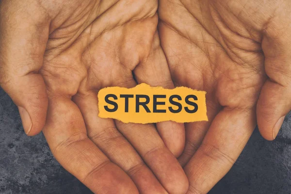 Pessoa segura pedaço de papel com palavra Stress — Fotografia de Stock