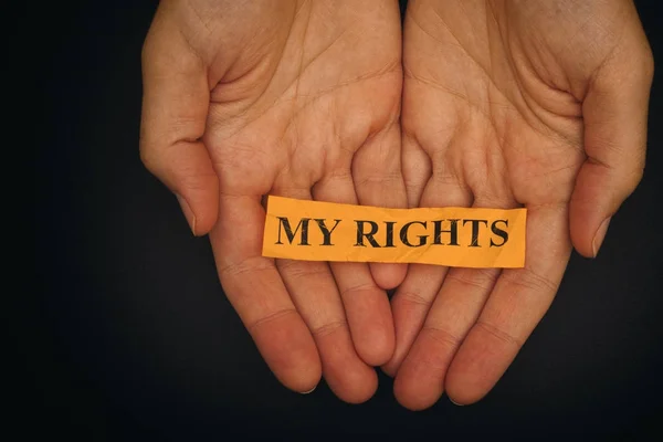 Person holds piece of paper with phrase My Rights — Stock Photo, Image