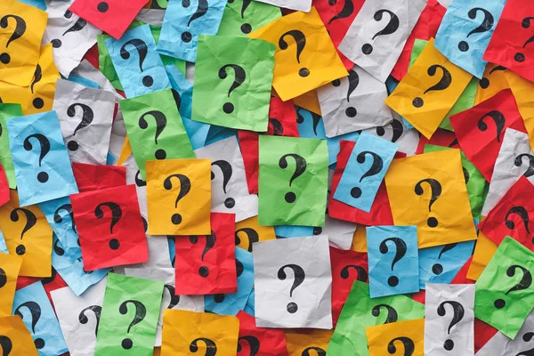 Too Many Questions. Colourful question marks background — Stock Photo, Image