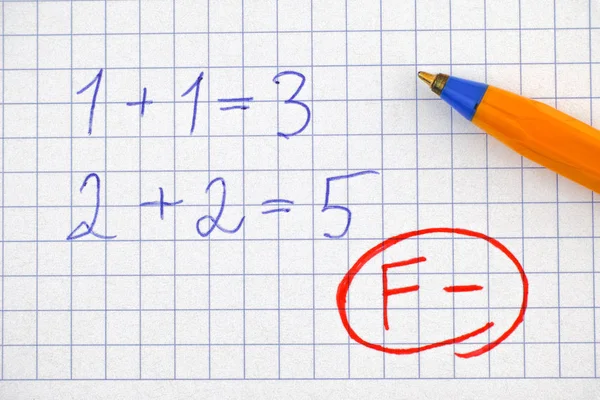 Grau F menos (F-) na folha de papel do caderno — Fotografia de Stock