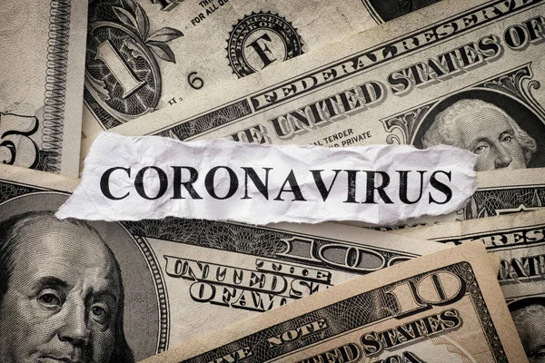 Λέξη Coronavirus Για Αμερικάνικα Δολάρια Κλείσε — Φωτογραφία Αρχείου