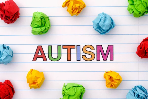 Autismo Trastorno Del Espectro Autista Palabra Autismo Hoja Del Cuaderno —  Fotos de Stock