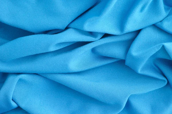 Голубая Морщинистая Ткань Текстура Фона Закрыть — стоковое фото