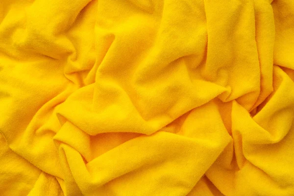 Amarelo Enrugado Tecido Textura Fundo Vinheta Fechar — Fotografia de Stock