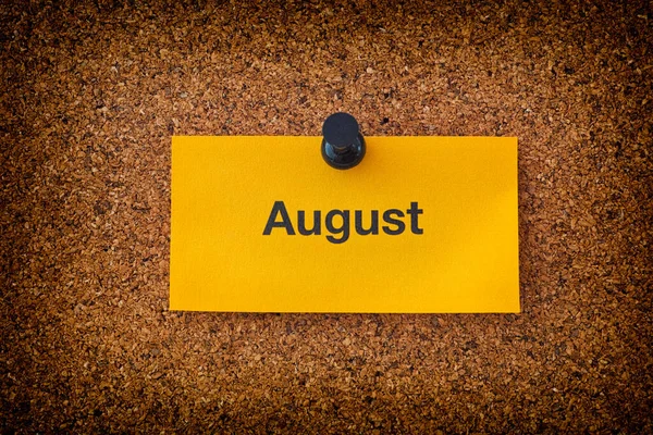 August Written Yellow Piece Paper Bulletin Board Close — Stock Photo, Image