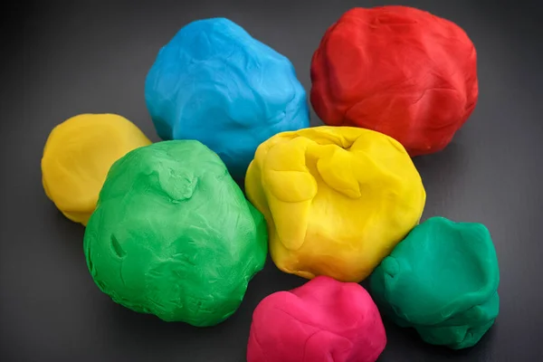 Colorful Play Clay Balls Dark Gray Background Close — Stock Photo, Image