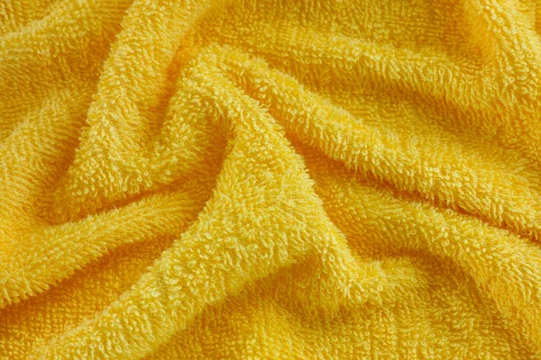 Wrinkled Yellow Towel Texture Background Close — Stock Photo, Image