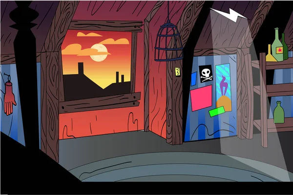 Mansardenzimmer cartoon location interior — Stockvektor