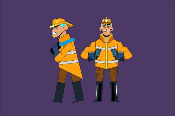Ilustração vetorial de bombeiros para animação. Caráter ângulos diferentes, facies de perfil — Vetor de Stock
