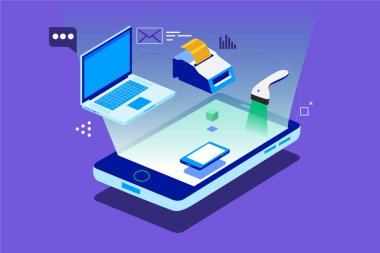 Yazar kasa ve laptop Smartphone uçar