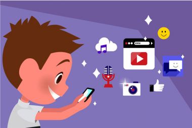 Çocuk çocuk Internet içine gidiyor. Uygulamalar açar