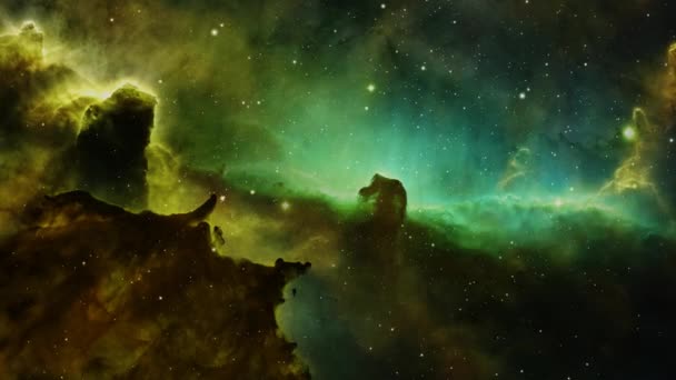 Nebulosa Cabeza Caballo Constelación Orión Volar Hacia Paso Través Stars — Vídeos de Stock