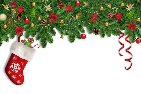 Fundo de Natal, árvore de abeto de Natal decorado, isolado branco — Fotografia de Stock