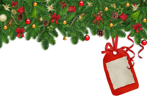 Fundo de Natal, árvore de abeto de Natal decorado, isol branco — Fotografia de Stock