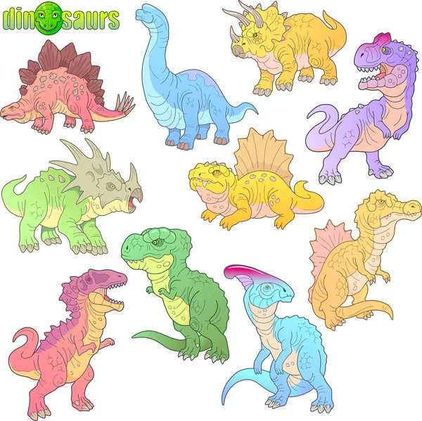 cartoon ancient prehistoric dinosaurs, set of images, funny illustrations -  Stock Image - Everypixel