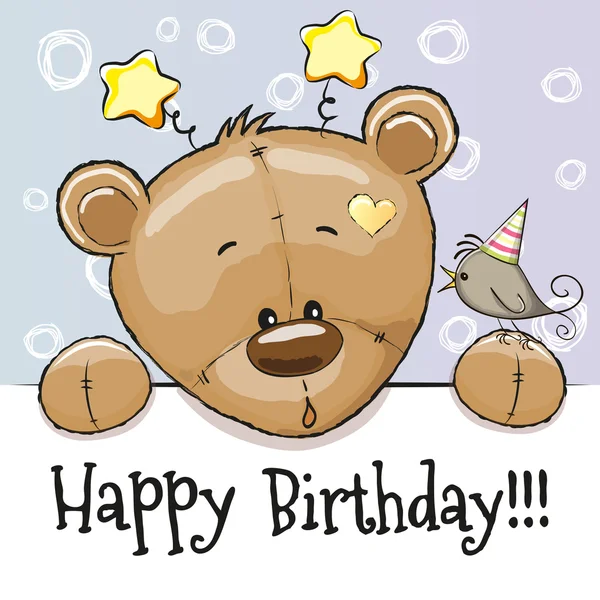 Tarjeta de cumpleaños con osito de peluche — Vector de stock