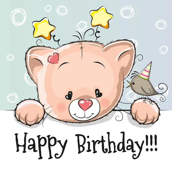 Tarjeta de cumpleaños con gatito — Vector de stock